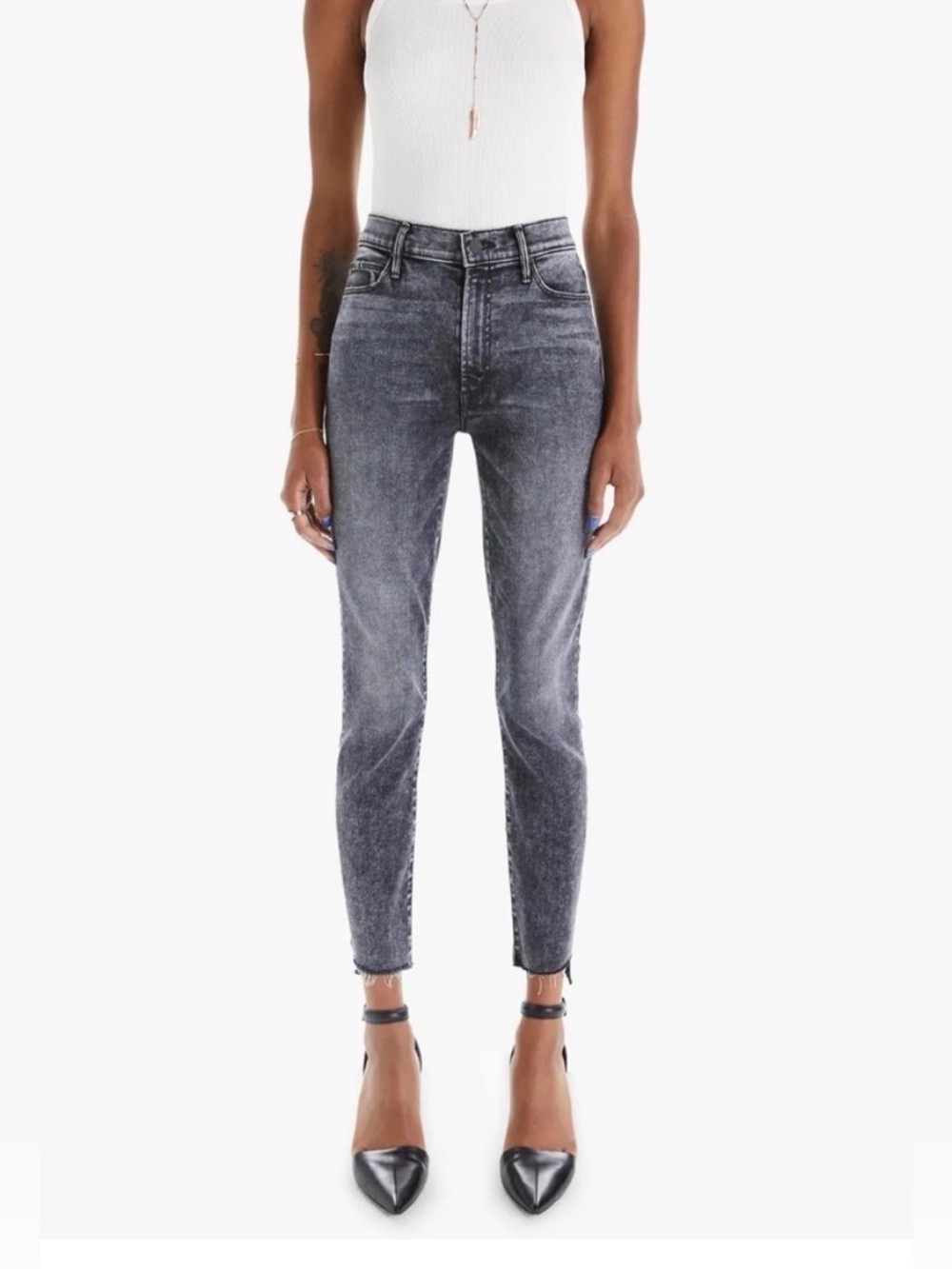Mother Jeans The Stunner Zip Ankle Step Fray Train Stops Made In USA Size 24